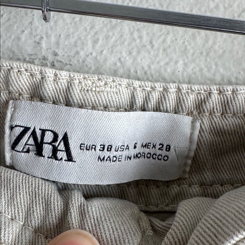 Zara Kahki Cargo Wide Pants women’s size 6 - Picture 3 of 5